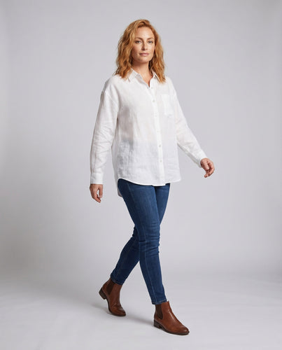 Damen lässige Leinenbluse mit minimalistischen Details