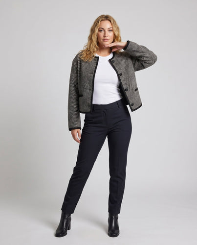 Damen stilvolle Jacke mit strukturiertem Hahnentritt und stilvollen Knopfdetails