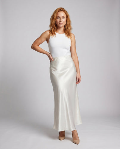 Damen Eleganter Satin-Midirock mit glänzender Oberfläche