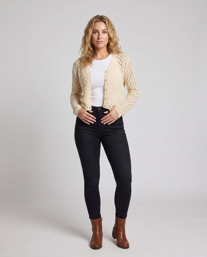 Damen luftige Strickjacke mit V-Ausschnitt und zartem Kirschmuster