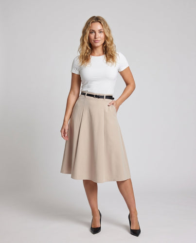 Damen Midirock mit schwingendem Schnitt und Taillengürtel