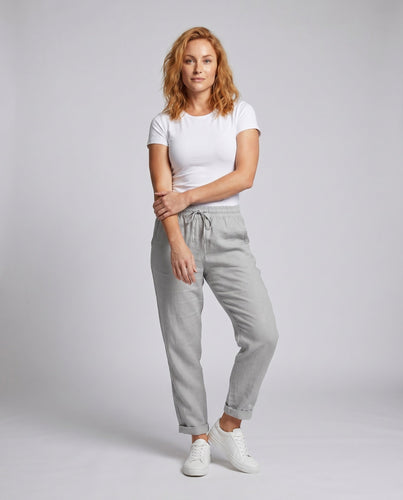 Damen lässige Leinenhose mit elastischem Bund und Kordelzug
