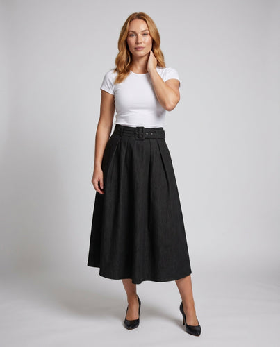 Damen Midirock mit hohem Bund und eleganten Falten