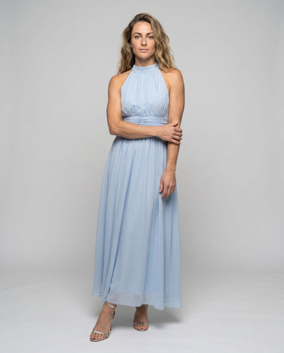 Damen Maxikleid mit Raffung und elegantem Haltertop