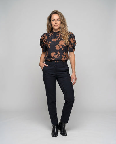 Damen Bluse mit puffärmeln und floralem Design