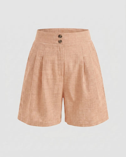 Damen elegante Leinen-Shorts mit hohem Bund und praktischen Taschen