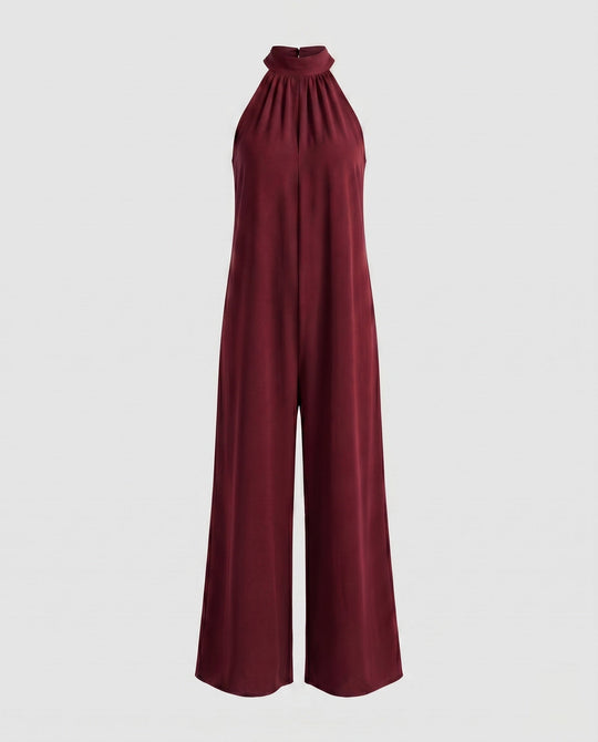 Damen Jumpsuit mit hohem Kragen und weitem Bein