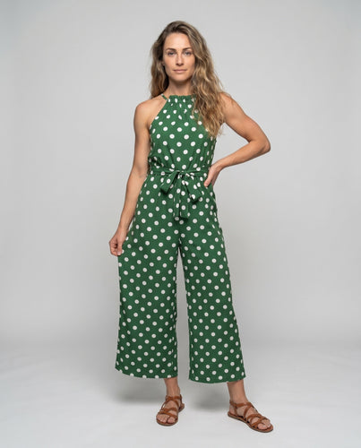 Damen Jumpsuit mit schickem Halterneck und weitem Bein