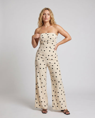 Damen Jumpsuit mit schulterfreiem Design und zeitlosem Punkte-Muster