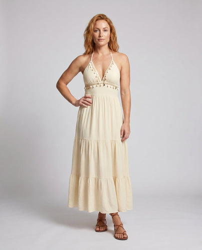 Damen Maxikleid mit raffiniertem Schnitt und dekorativen Details