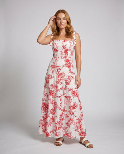 Damen Maxikleid mit verspielten Schulterträgern und fließendem Rock