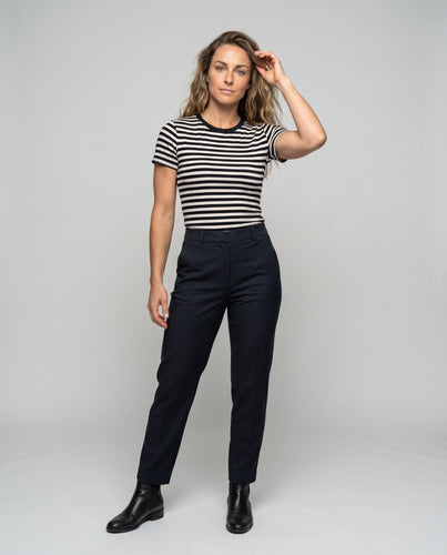 Damen Off-Shoulder gestreiftes T-Shirt mit figurbetontem Schnitt