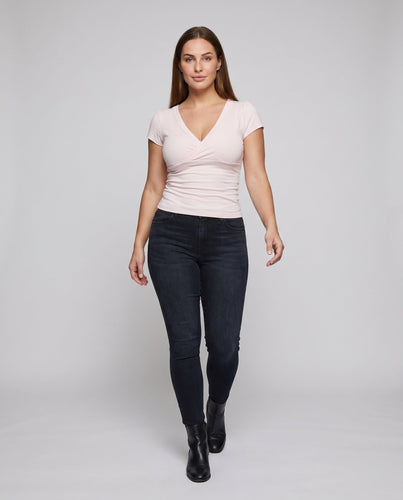 Damen tailliertes Oberteil mit elegantem Wickeldesign und V-Ausschnitt
