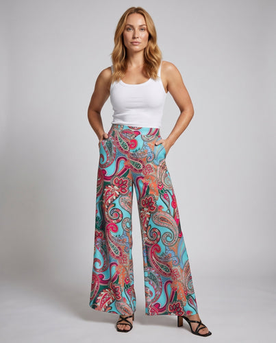 Damen Weitbeinige Hose mit farbenfrohem Paisley-Muster