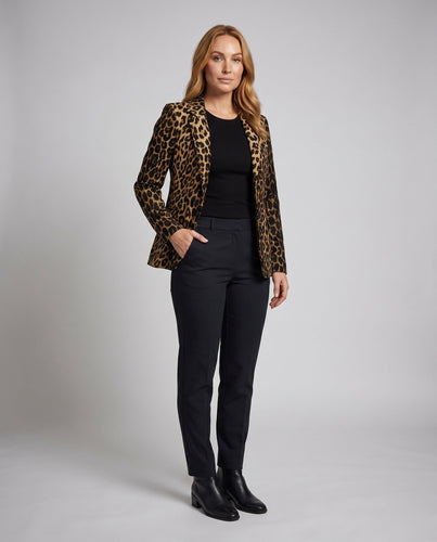 Damen Eleganter Blazer mit animalischem Muster und tailliertem Schnitt