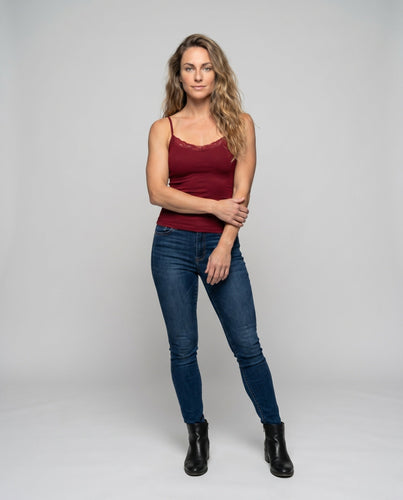 Damen Feinripp Top mit Spitzenakzenten