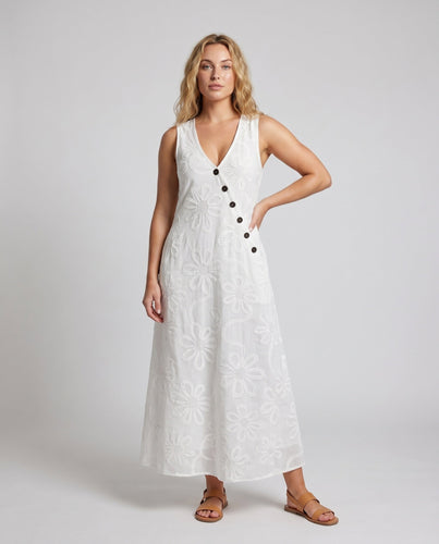Damen Maxikleid mit floralem Muster und Knopfleiste