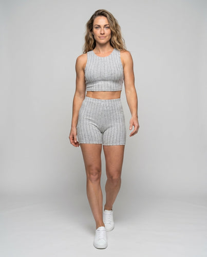 Damen Sportliches Crop-Top und Shorts-Set mit Rippstruktur