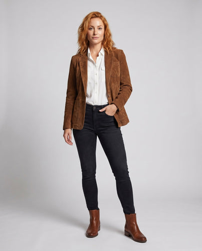 Damen Wildlederblazer mit eleganten Details und praktischen Taschen Shopnory