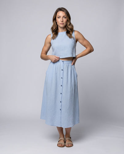 Damen Zweiteiliges Set aus luftiger Bluse und midilanger Rock