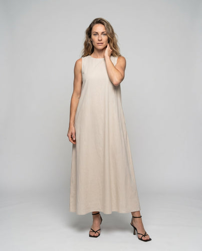 Damen Elegantes Leinenmaxikleid mit legerem Schnitt