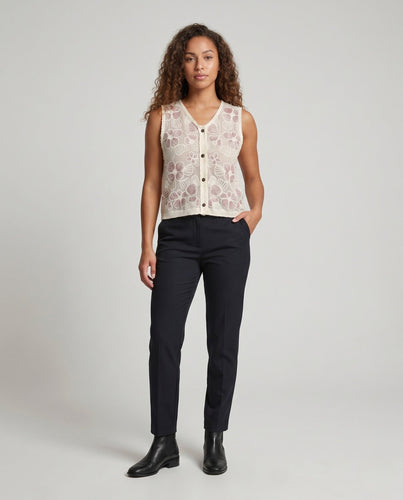 Damen Häkelbluse mit romantischem Blumenmuster und Knopfleiste