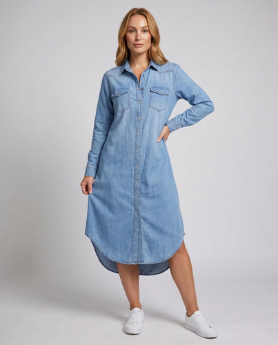 Damen Denim Hemdblusenkleid