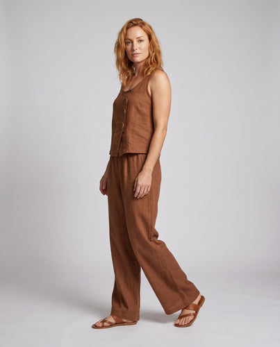 Damen Elegantes und luftiges Leinen-Set mit weiten Hosen Shopnory