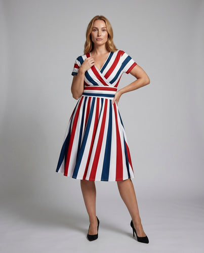 Damen Wickelkleid mit Streifenmuster Shopnory