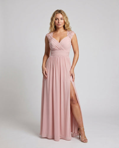 Damen Elegantes Abendkleid mit Spitzenapplikationen und hohem Schlitz