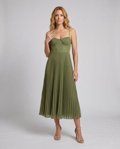 Damen Maxikleid mit Plissee und eleganter Corsage