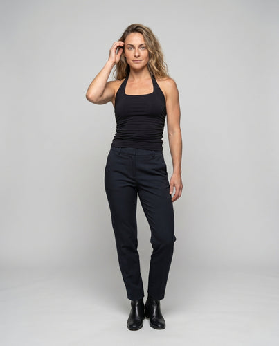 Damen nan figurnahes Neckholder-Top mit eckigem Ausschnitt und seitlicher Raffung