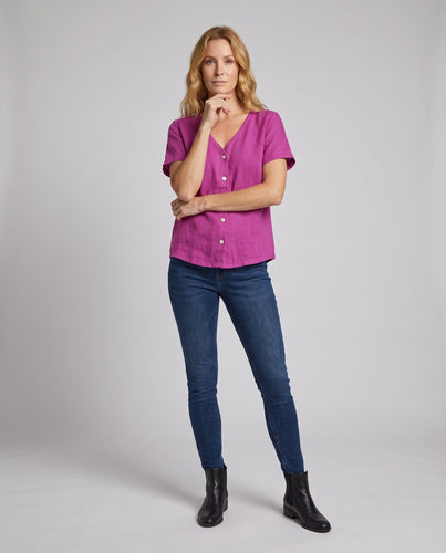Damen Leinenbluse mit Knopfdetails R&B