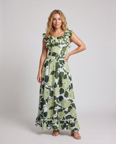 Damen Einteiler Badeanzug mit voluminösen Rüschendetails und floralem Design
