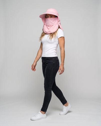 Damen UV-Schutz Hut mit Schirm und integrierter Gesichtsmaske Shopnory