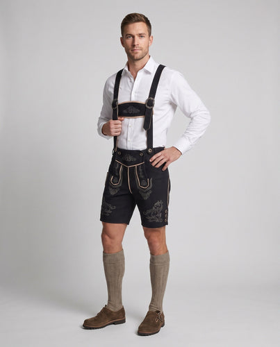 Herren stilvolle traditionelle Lederhosen mit aufwendiger Stickerei Shop Nory