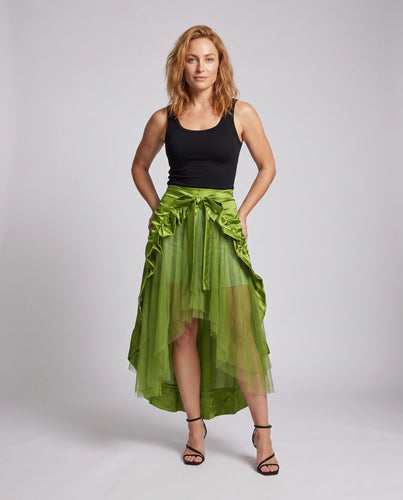 Damen asymmetrischer gefalteter Rock mit Rüschendetails und Taillengürtel Shop Nory