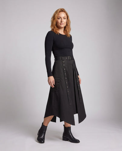 Damen asymmetrischer Rock mit praktischen Seitentaschen Shop Nory