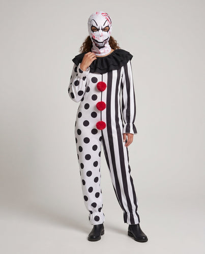 Damen Clowns-Kostüm mit Kopfteil und kontrastierenden Akzenten Shop Nory