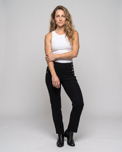 Damen elegante Baumwollhose mit aufwendigen Knopfdetails Shop Nory