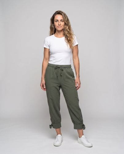 Damen elegante Freizeithosen mit elastischem Bund und seitlichen Schnürdetails Shop Nory