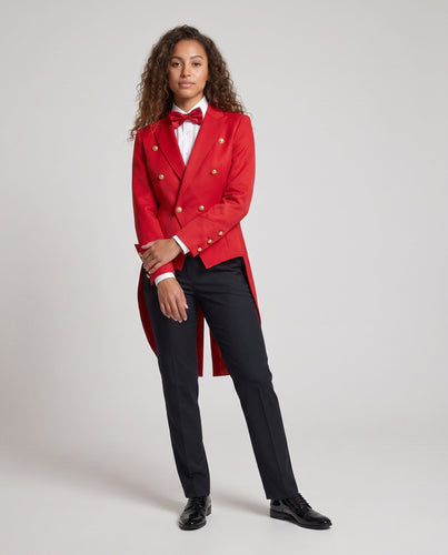 Damen eleganter Frack mit aufwendigen Knopfdetails und passendem Fliegen-Shop Nory