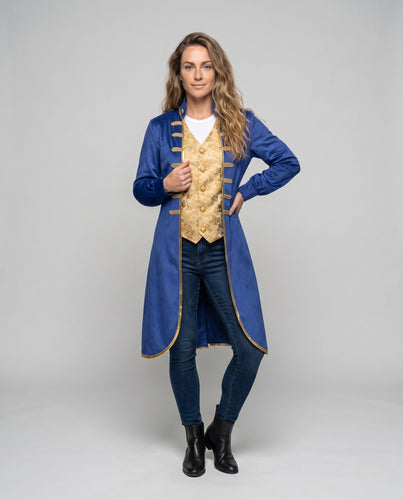 Frauen eleganter historischer Frack mit kunstvollen Verzierungen und goldenen Akzenten Shop Nory