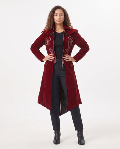 Damen Eleganter Velours-Mantel mit kunstvollen Verzierungen Shop Nory