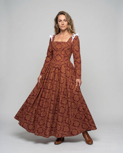 Damen Elegantes Maxikleid mit Barockmuster und langen Ärmeln Shop Nory