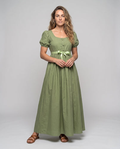Frauen elegantes Maxi-Kleid mit Puffärmeln und passendem Gürtel Shop Nory