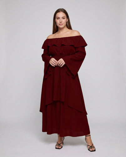 Damen elegantes Maxikleid mit weitem Ausschnitt und fließenden Ärmeln Shop Nory