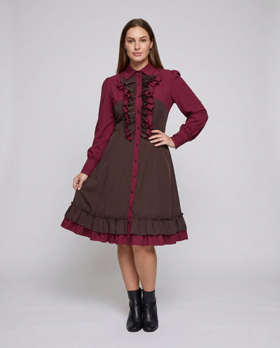Damen elegantes Rüschenkleid mit schwingendem Rock Shop Nory