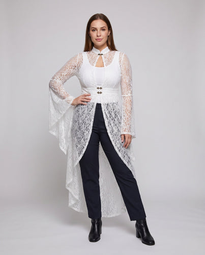 Damen Elegantes Spitze Kleid mit Flügelärmeln und Künstlerischem Rückenausschnitt Shop Nory
