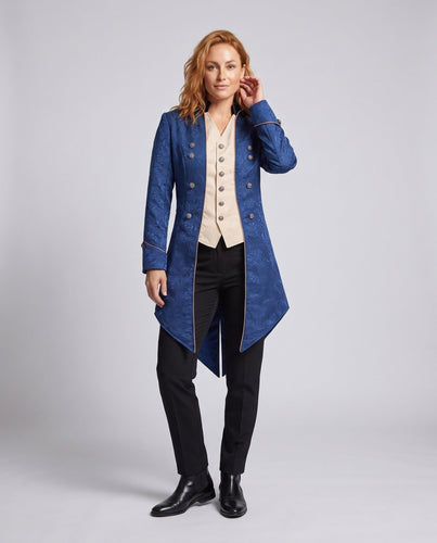 Damen historische Frackkleid mit eleganten Verzierungen und passendem Fliegenband Shop Nory
